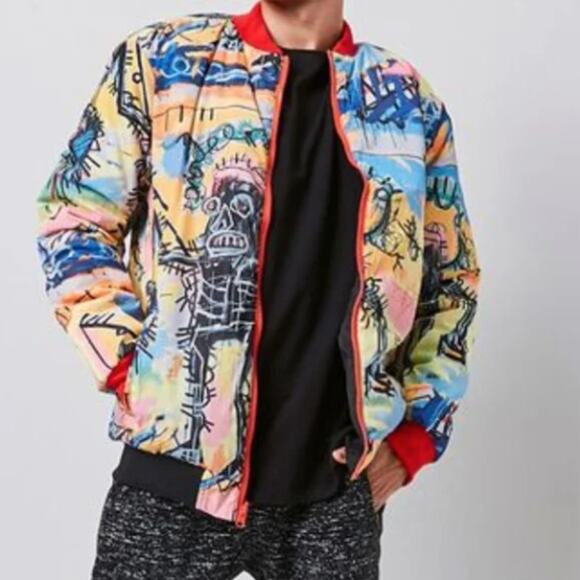 REASON x JEAN-MICHEL BASQUIAT Reversible Graffiti Jacket Sz M - Picture 1 of 8